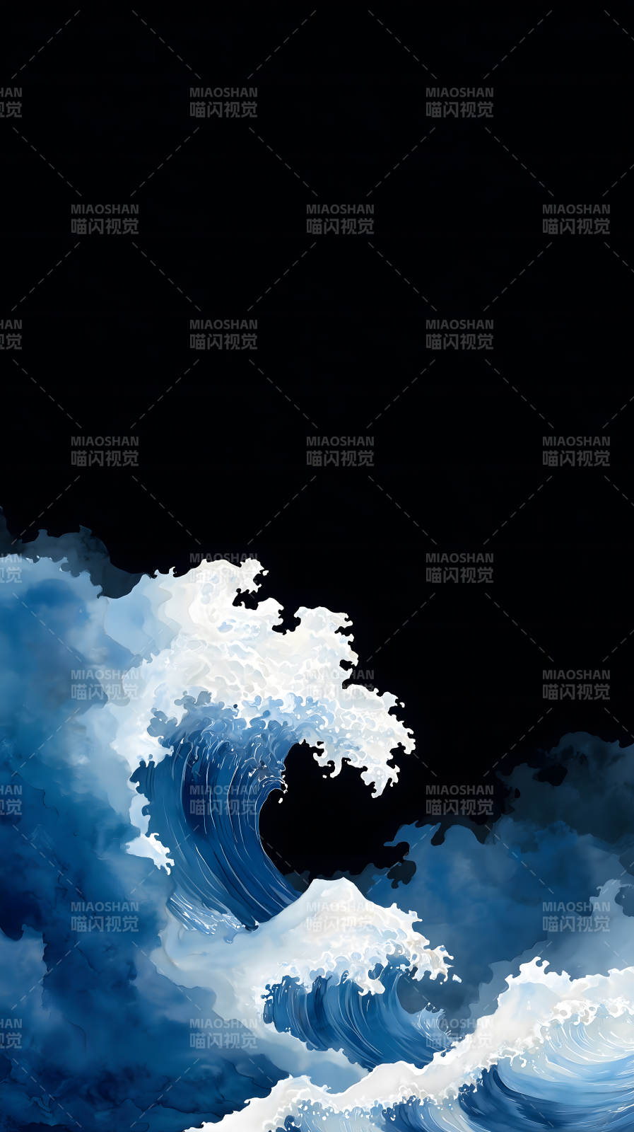 巨浪翻滾海面烏云籠罩-圖片