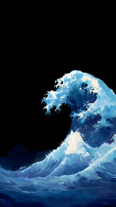 巨浪翻滾海面黑夜背景-圖片