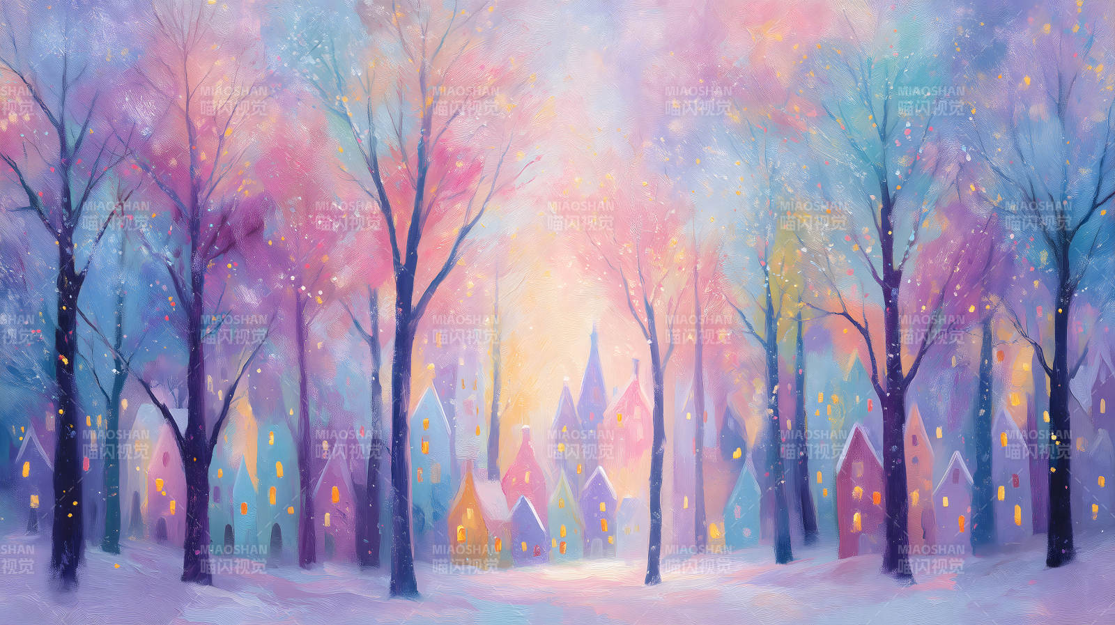 梦幻冬日小镇景象-图片