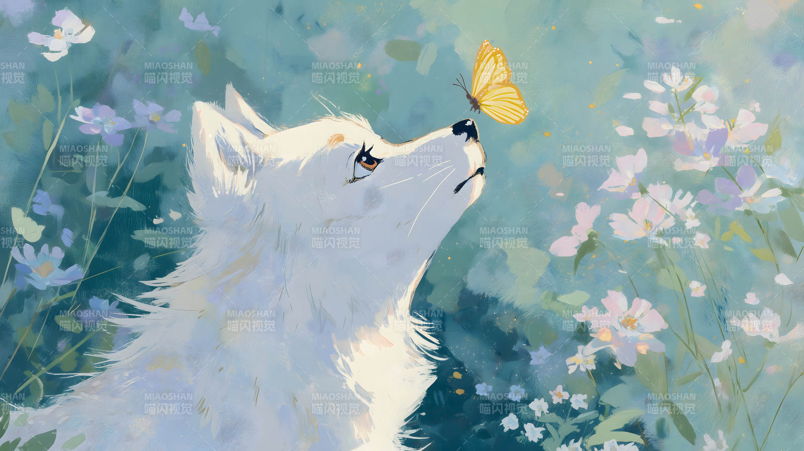 白狼觀蝶唯美夢幻-圖片