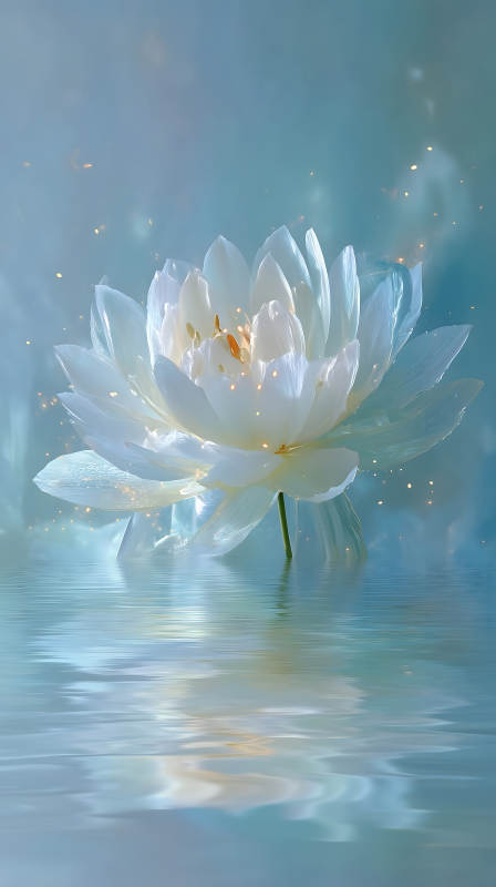 圣潔蓮花綻放水面夢幻唯美-圖片