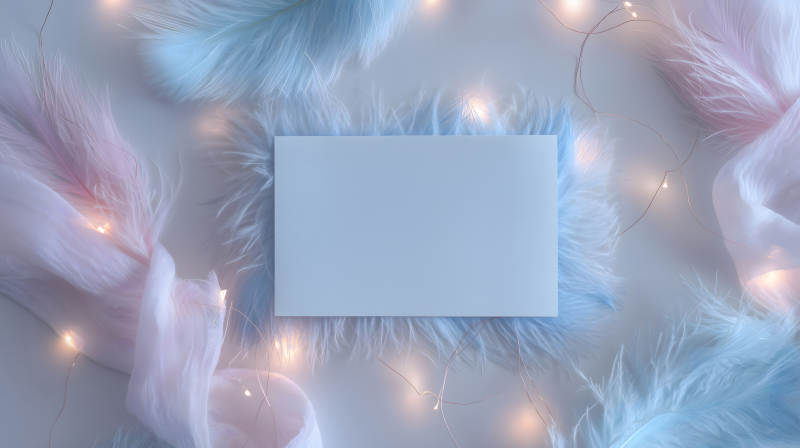 輕盈的羽毛和燈光下的空白卡片-圖片