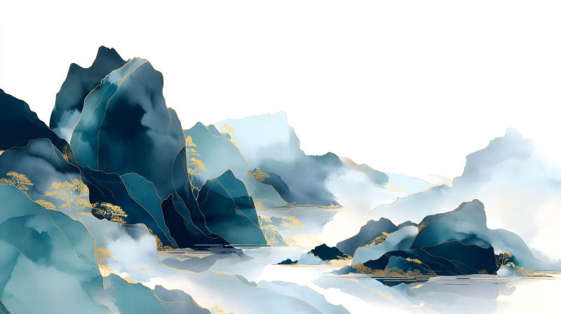 水墨山水畫意境優美-圖片