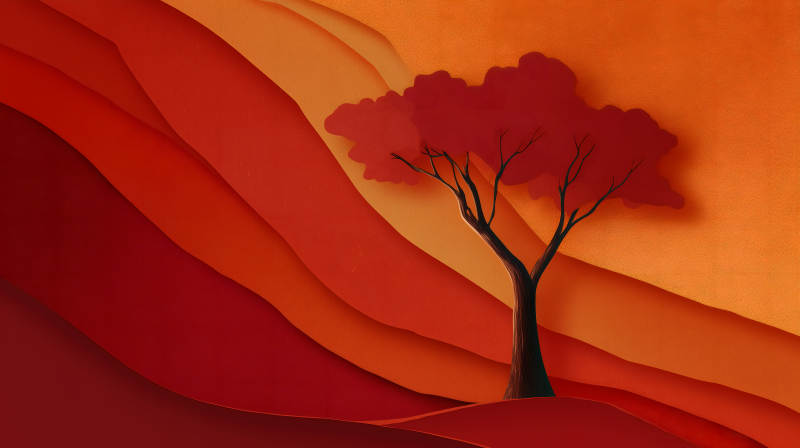 紅樹在暖色調背景下-圖片