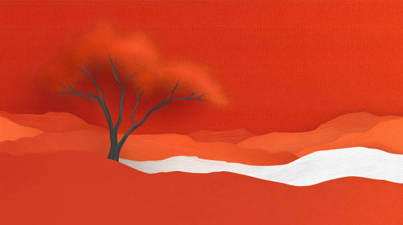 紅色沙漠風景樹木-圖片