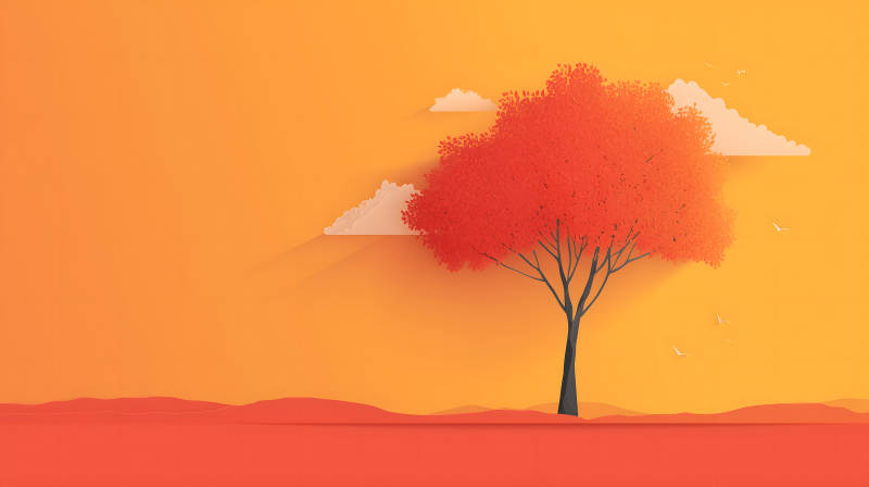 秋日暖陽下的紅葉樹-圖片