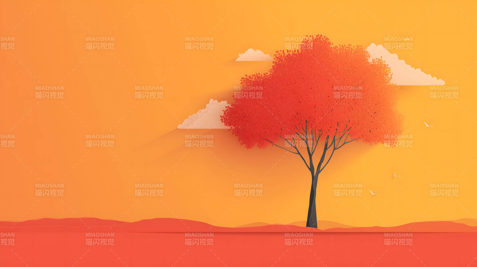 秋日暖阳下的红叶树-图片