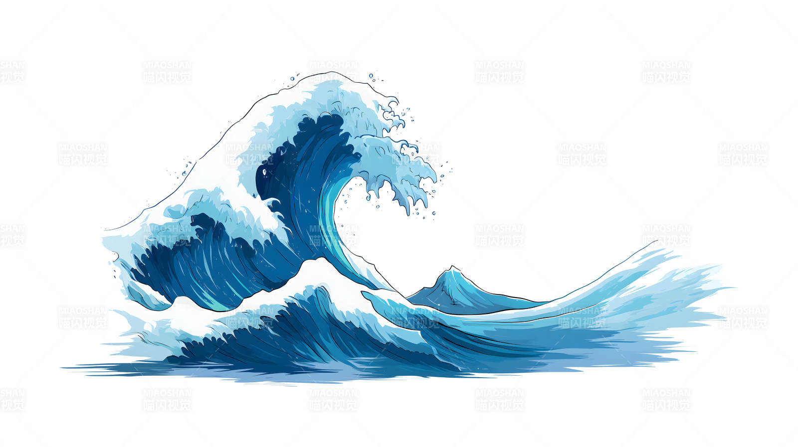 巨浪翻滾藍色水流的藝術畫作-圖片