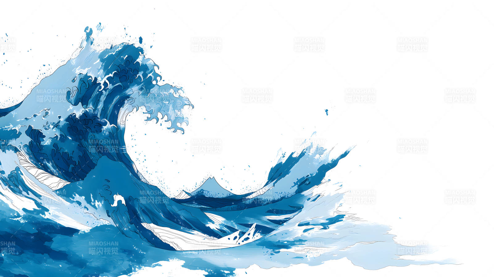 蓝色巨浪冲击画面-图片