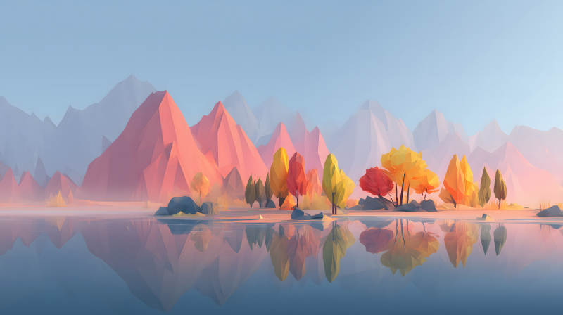 秋日湖泊風(fēng)景景色宜人色彩鮮艷-圖片