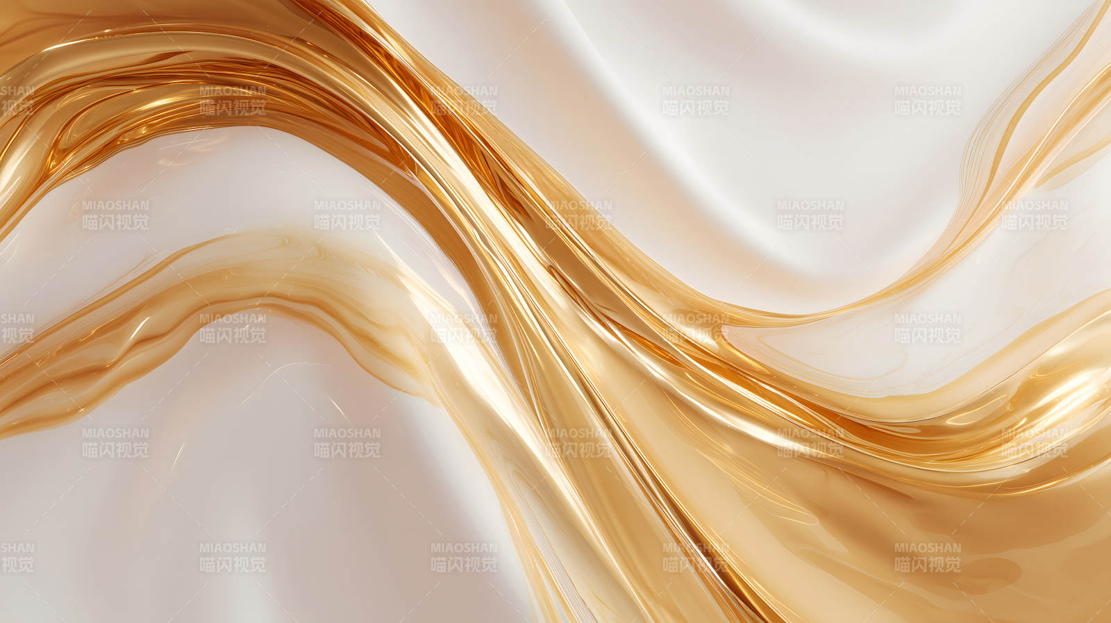 金色流体与柔和背景的抽象艺术-图片