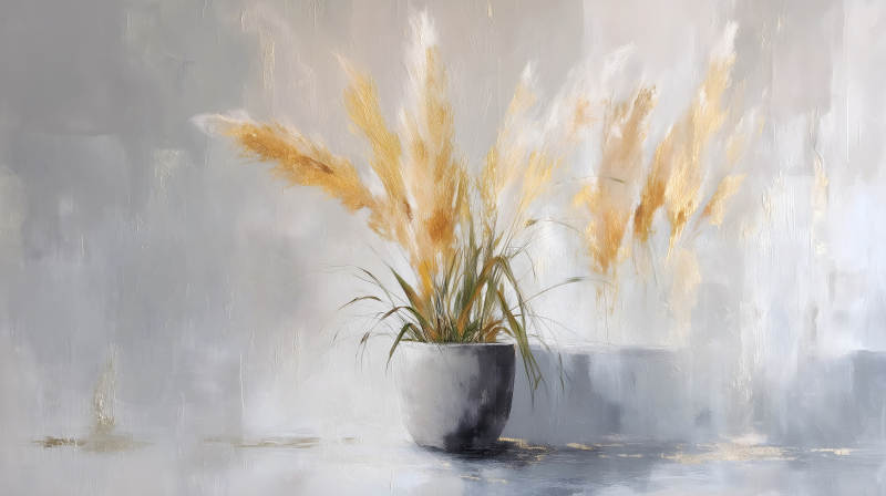 抽象植物畫作灰調(diào)裝飾藝術(shù)-圖片