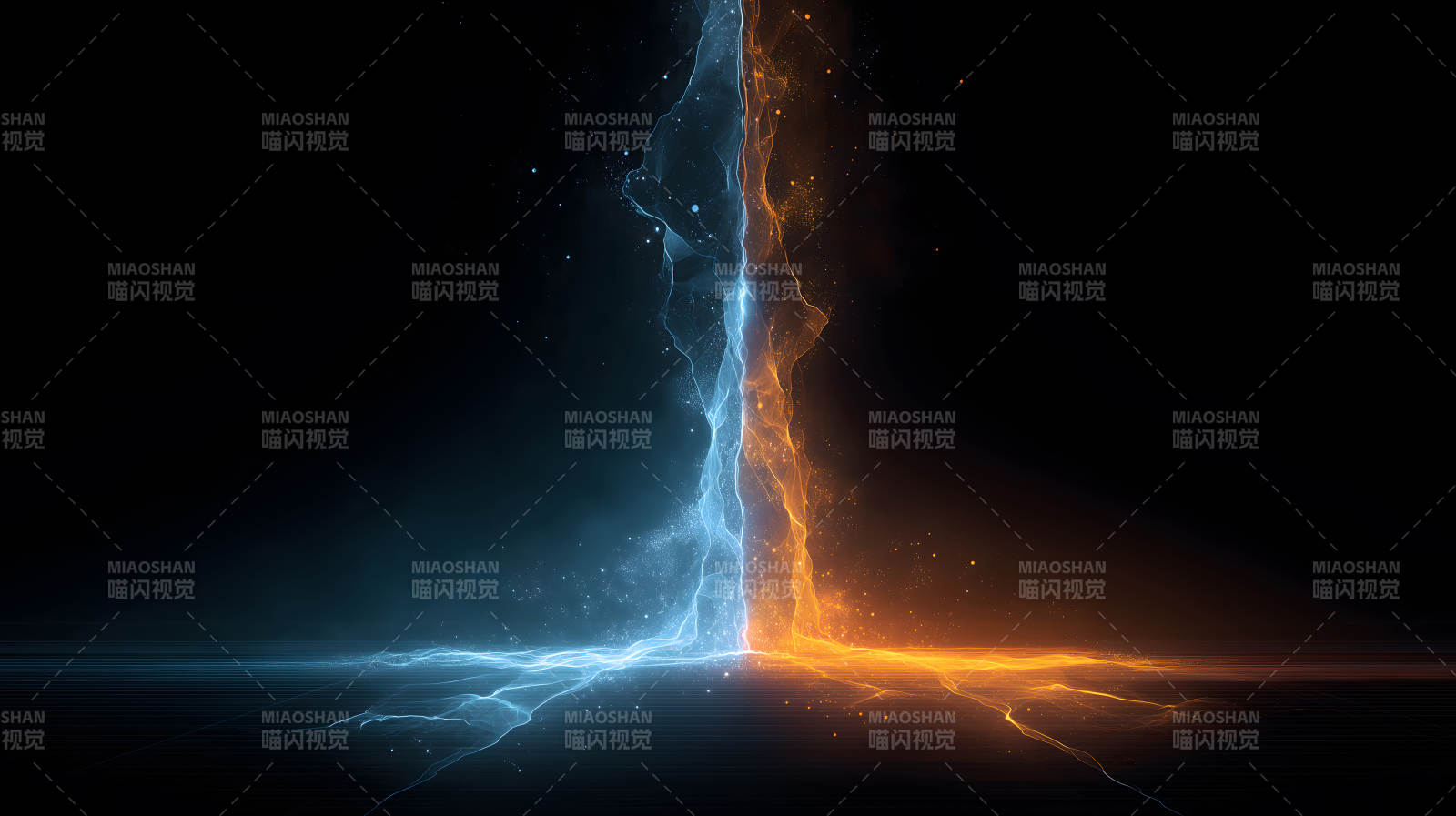 藍(lán)色火焰與橙色火焰碰撞-圖片