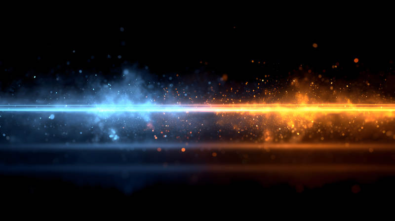 藍色火焰與黃色光芒對比-圖片