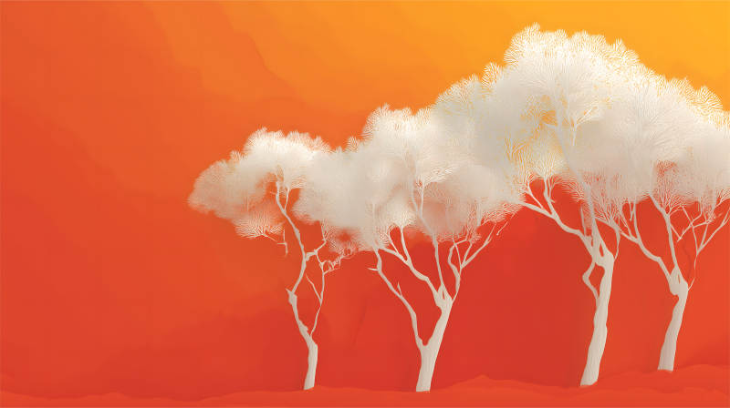 橙色背景白色樹木剪影-圖片