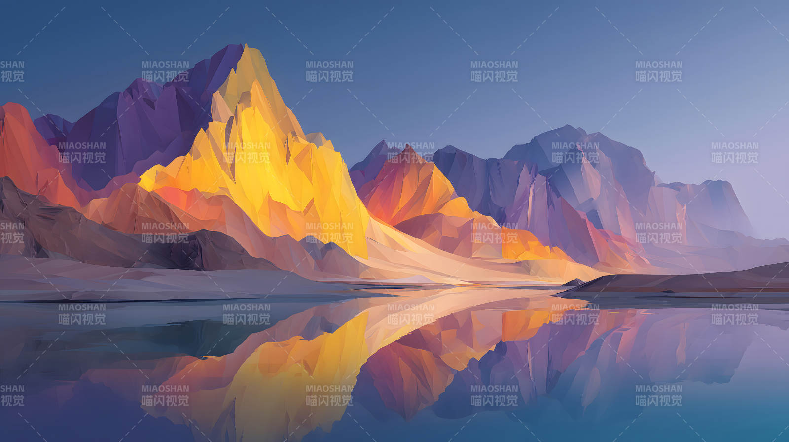 壯麗山景與水面映襯色彩斑斕-圖片