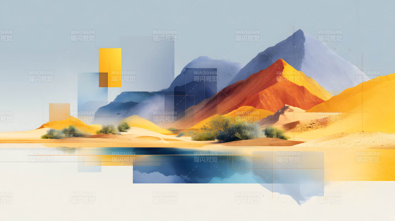 沙漠山脉几何抽象画-图片