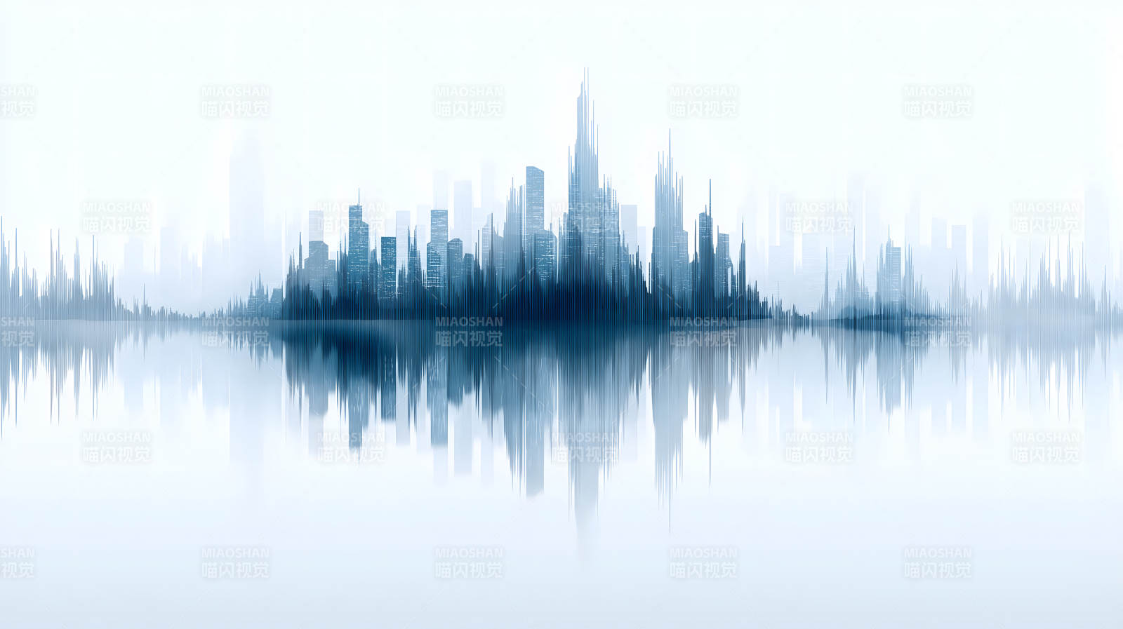 城市倒影靜謐藍調夜景-圖片