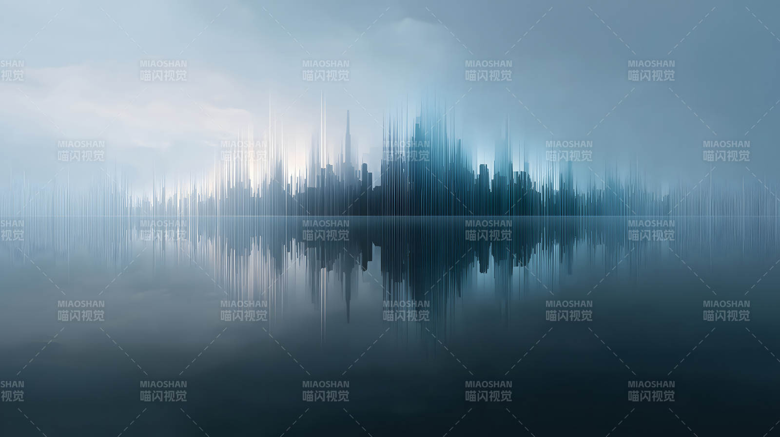 城市音景水面倒影抽象風格-圖片