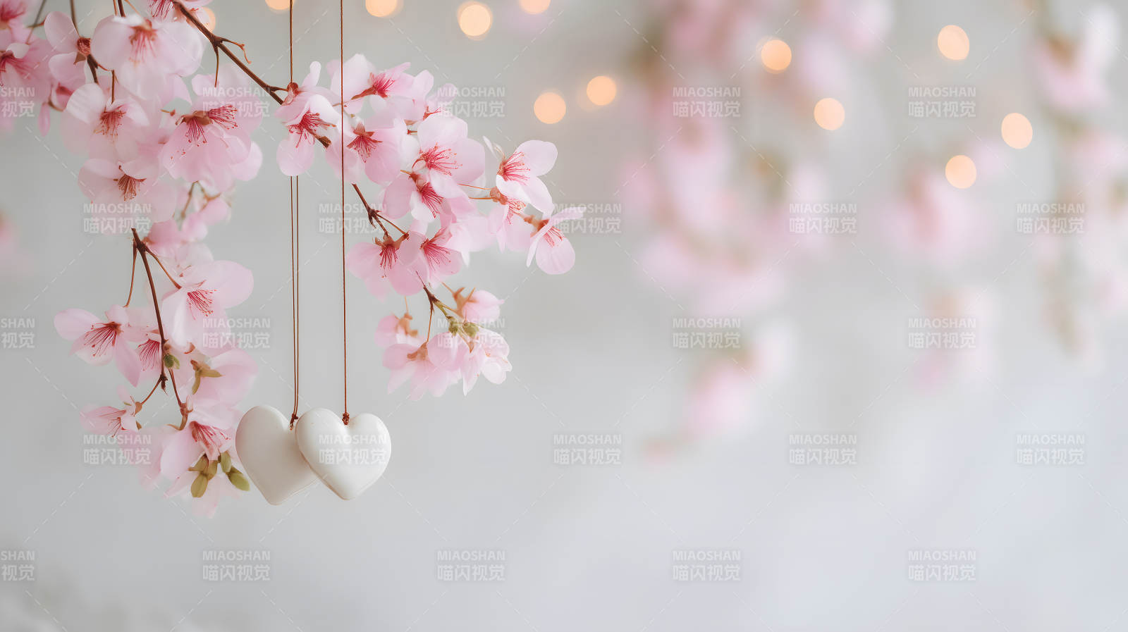 櫻花與愛心裝飾的唯美意境-圖片