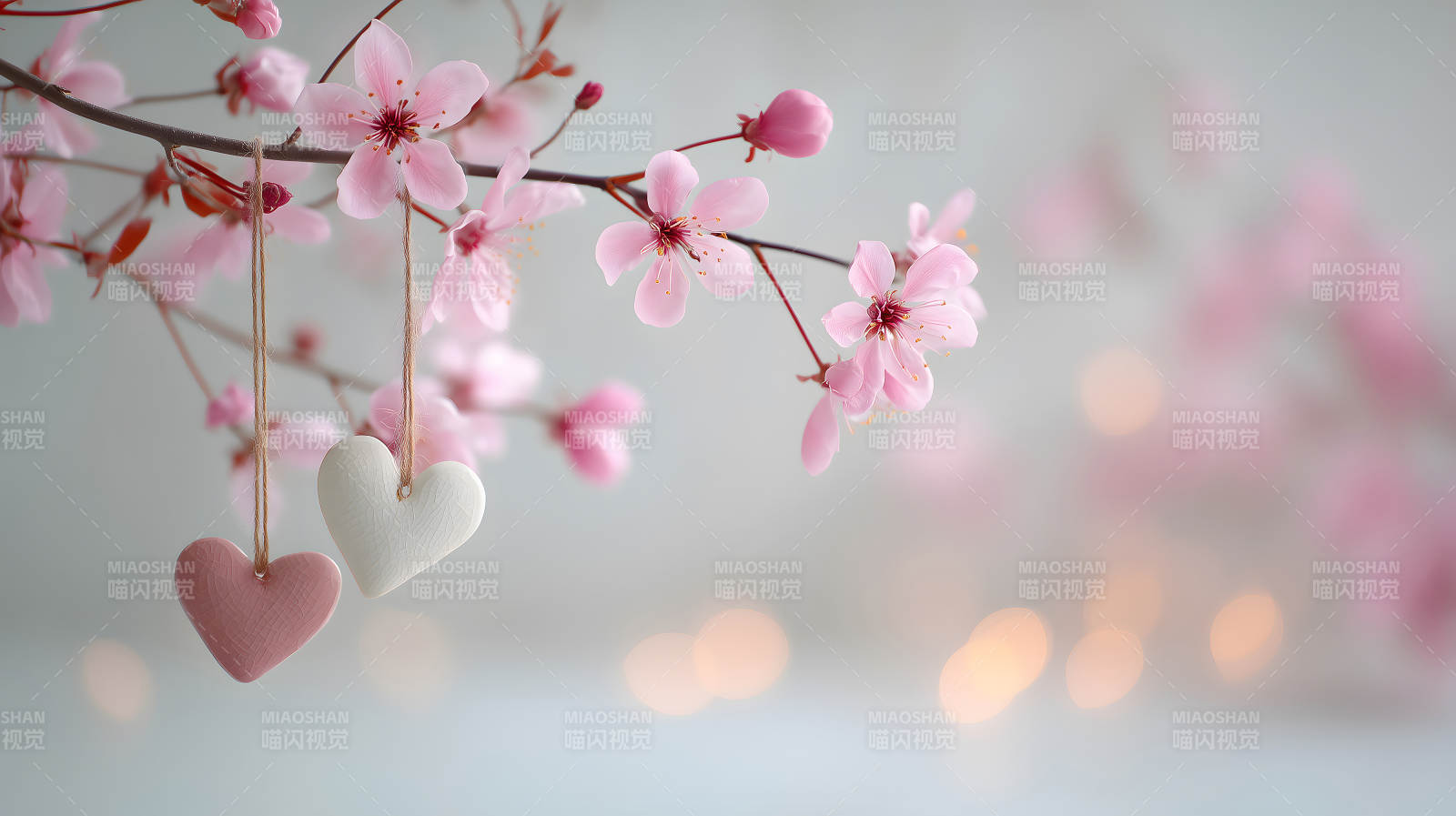 粉色櫻花與愛心裝飾溫馨唯美-圖片