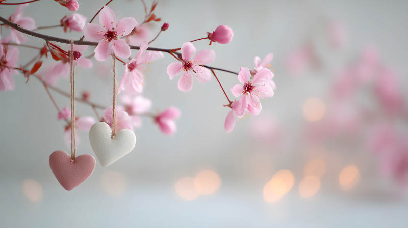 粉色櫻花與愛(ài)心裝飾溫馨唯美-圖片