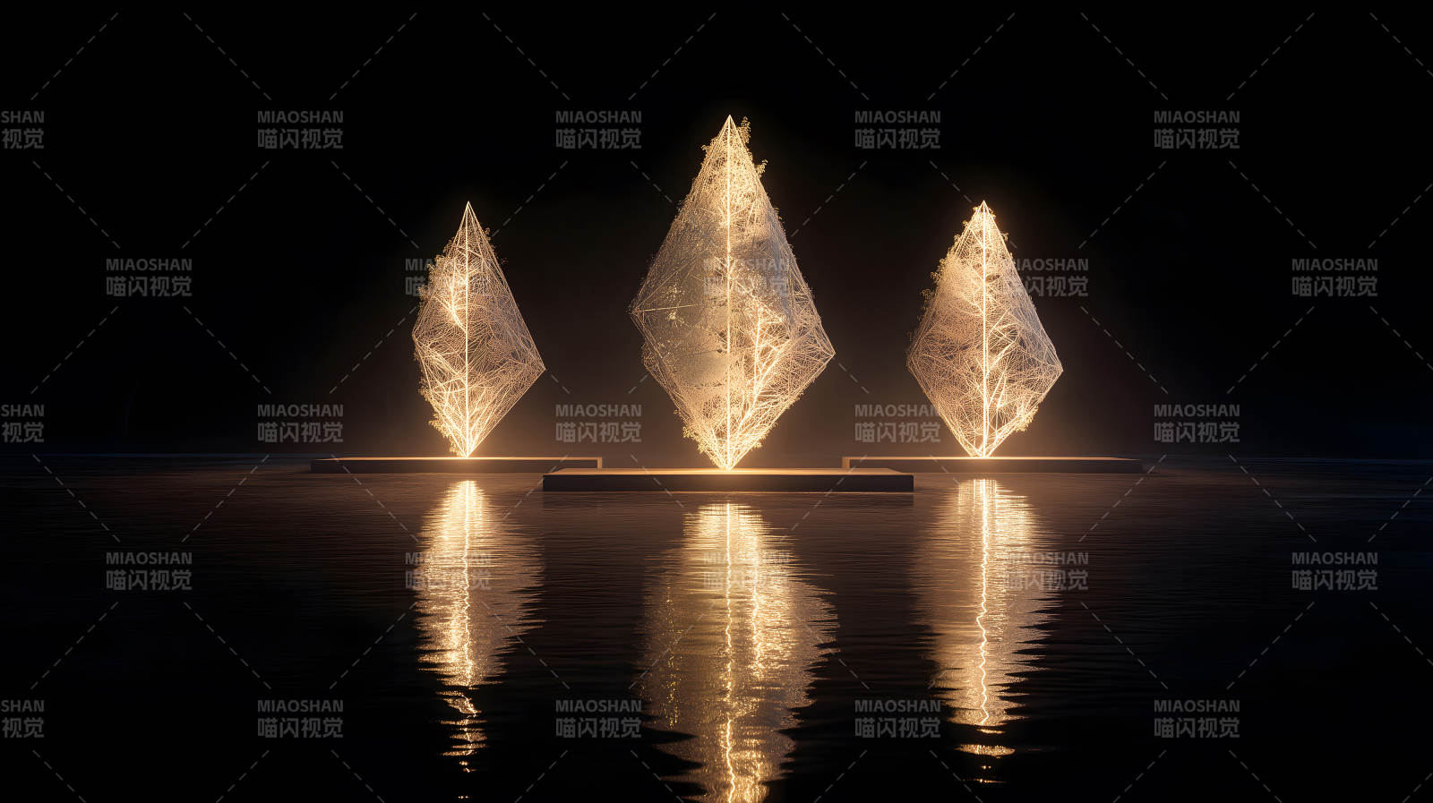 發(fā)光菱形裝置藝術(shù)品水面反射-圖片