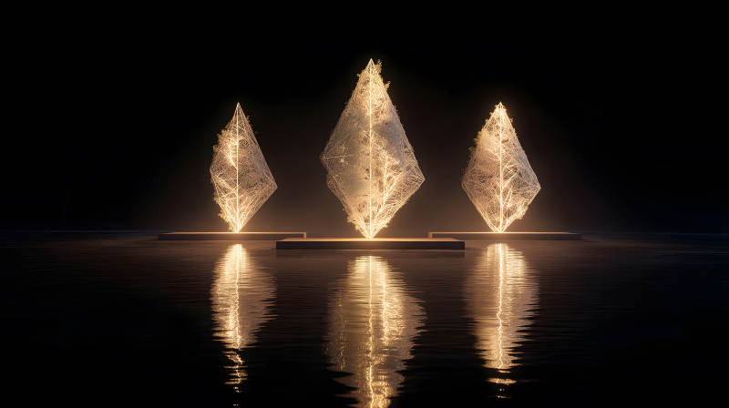 發(fā)光菱形裝置藝術(shù)品水面反射-圖片