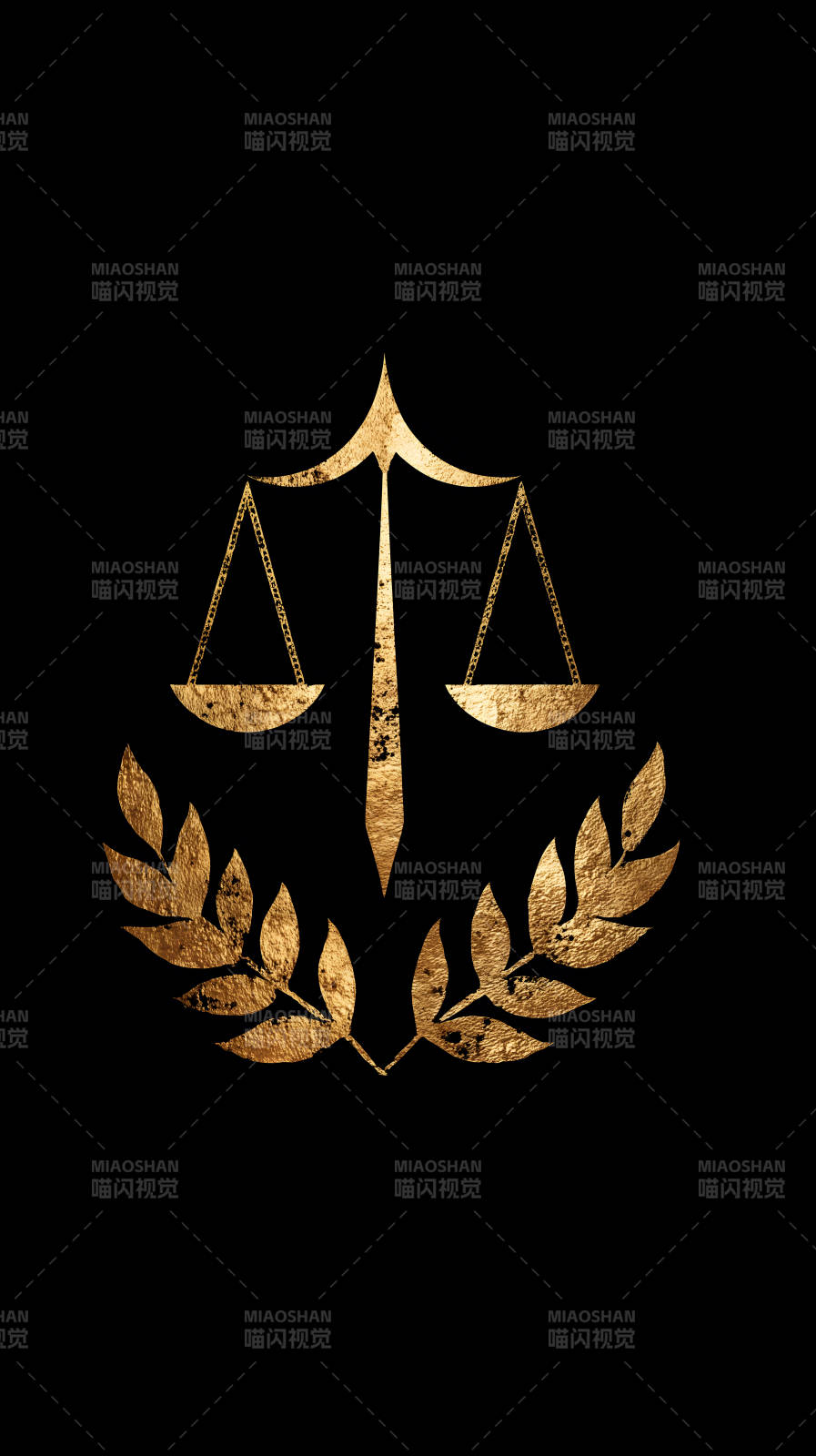 金色正义天平与月桂枝叶-图片