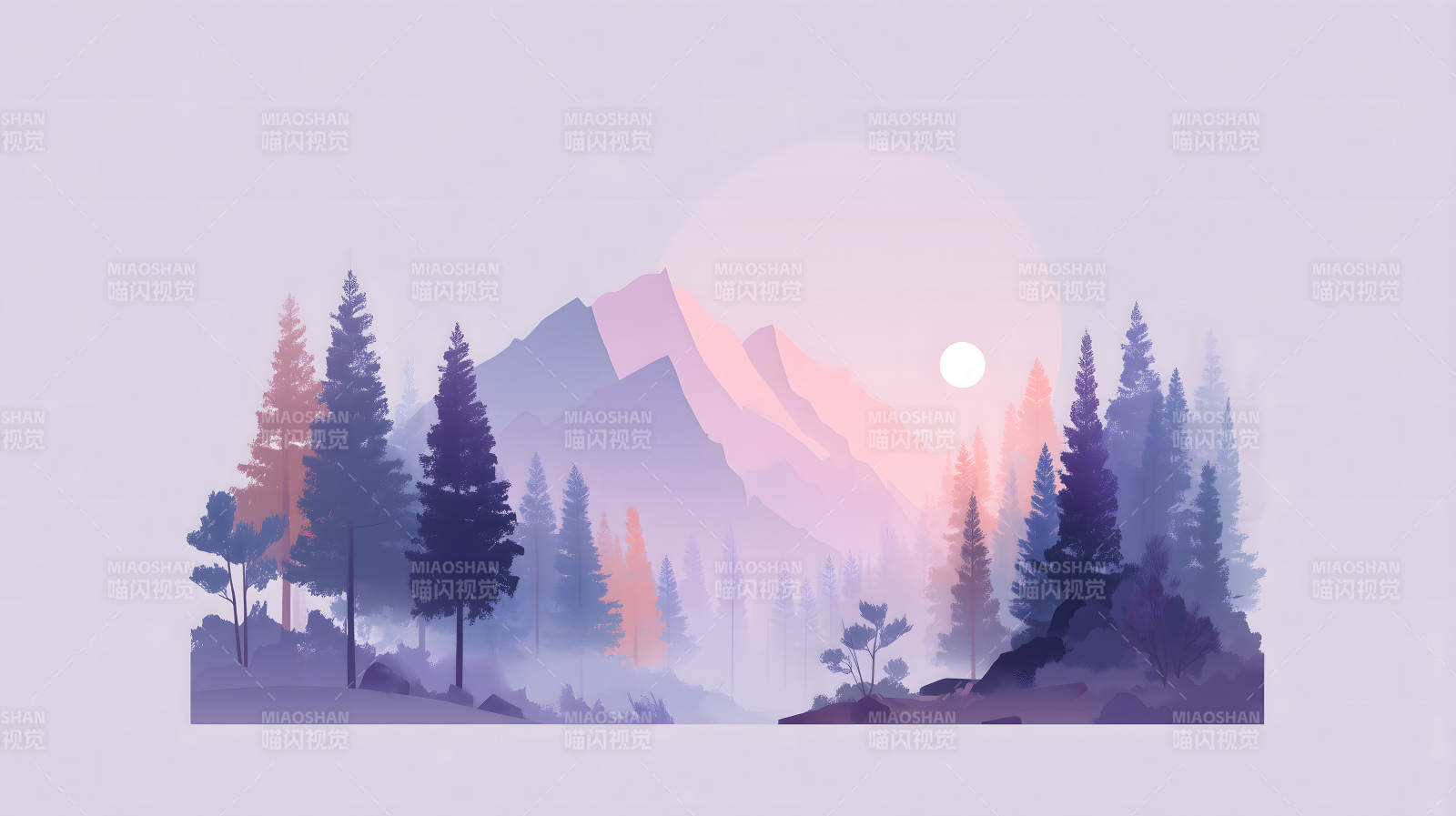 山林景色唯美夢幻寧靜簡約-圖片