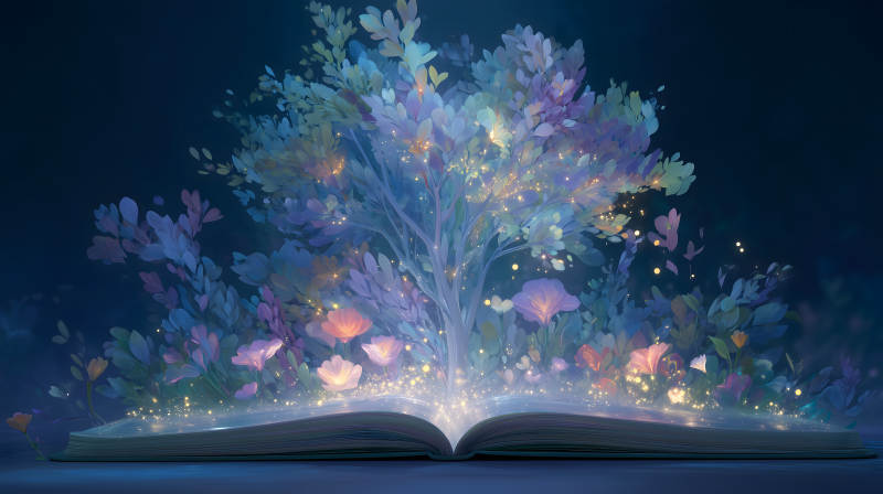 書本綻放的花園-圖片