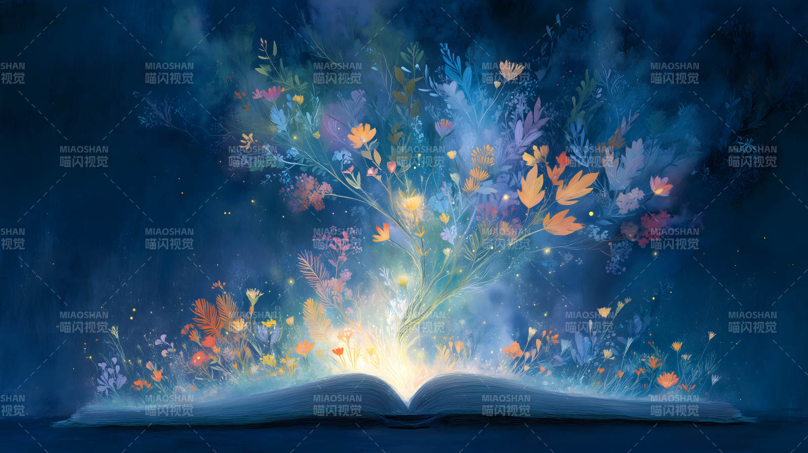 绽放的图书与梦幻花草-图片