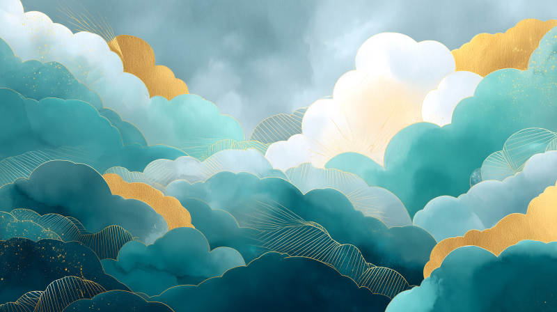 水墨云彩金邊裝飾畫-圖片