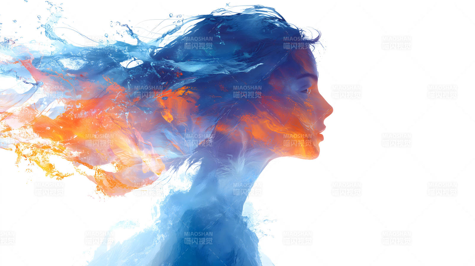 女性側(cè)影水火交融藝術(shù)-圖片