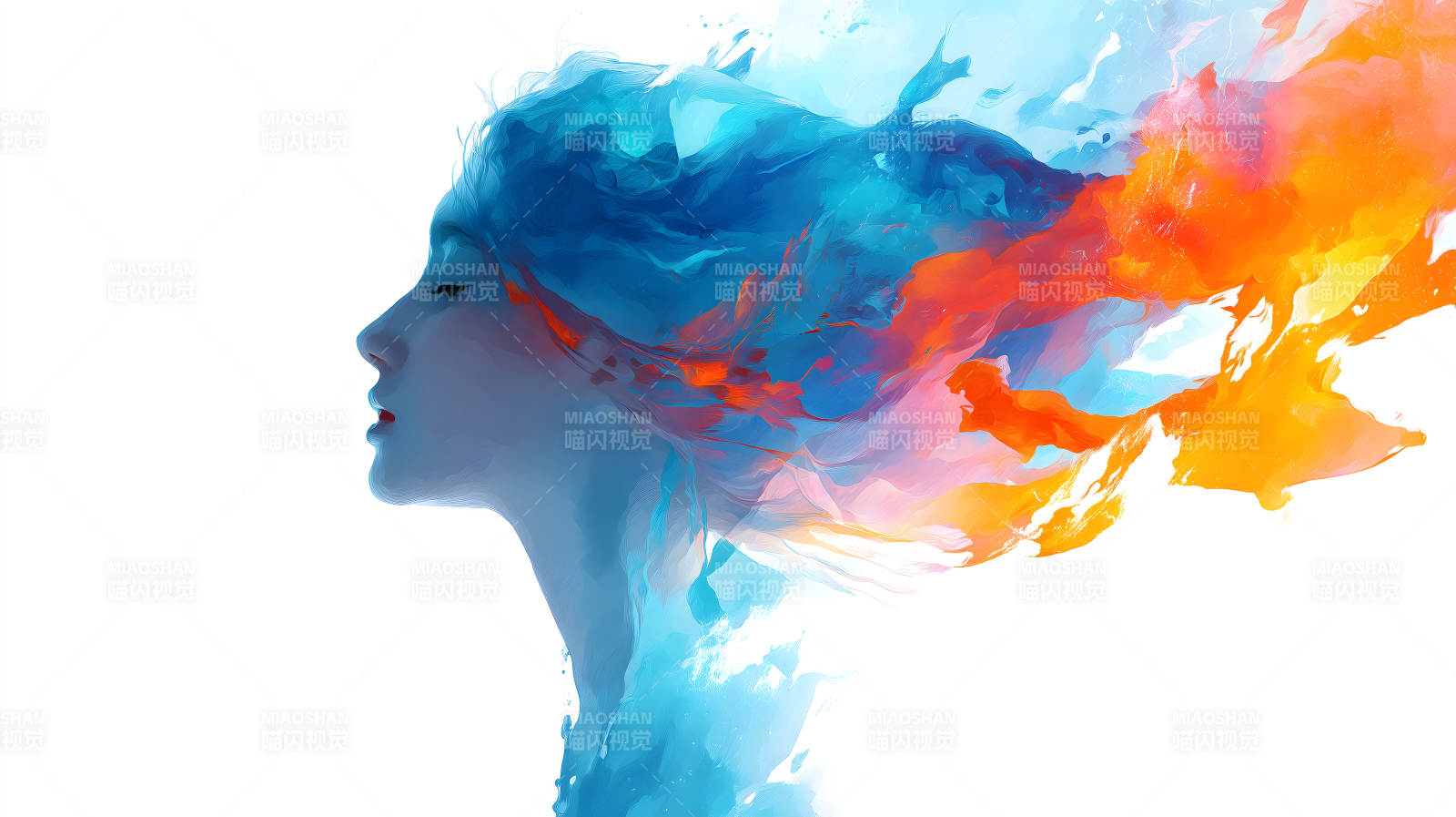女性側臉與絢爛色彩的融合-圖片
