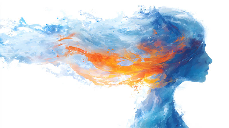 側臉女性與水墨結合的藝術創作-圖片