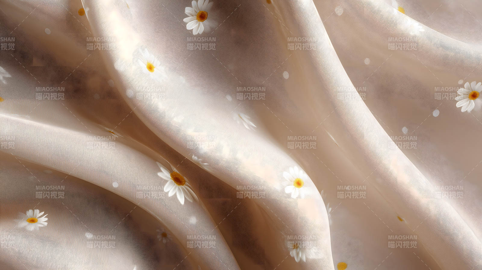 褶皺柔軟的米色布料裝飾雛菊花朵-圖片