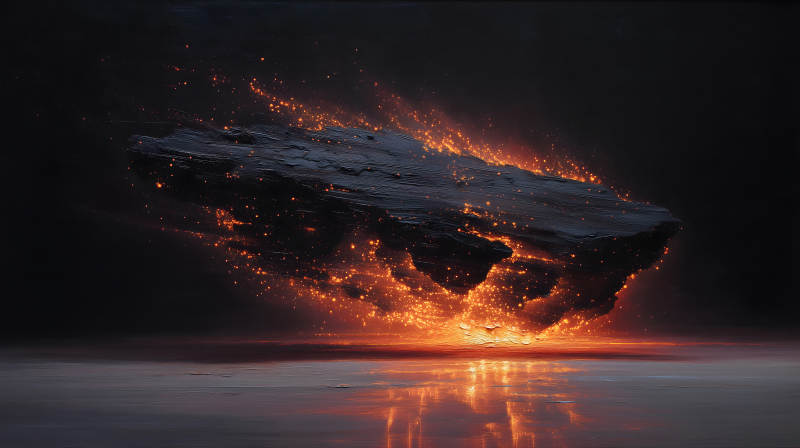 燃燒巨石漂浮于水面之上-圖片