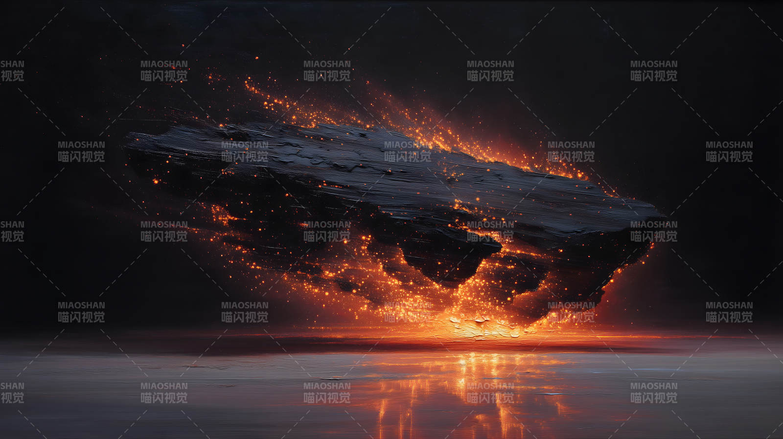 燃燒巨石漂浮于水面之上-圖片