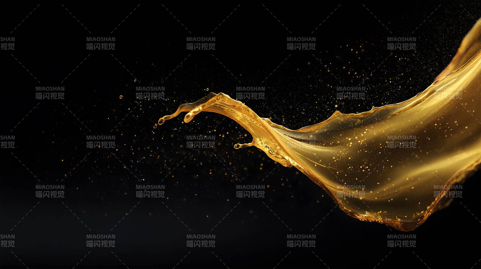 金色液體飛濺在黑色背景上-圖片