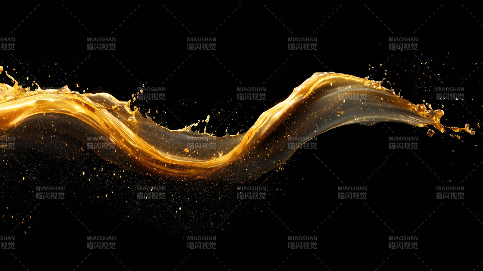 金色液体飞溅黑色背景-图片