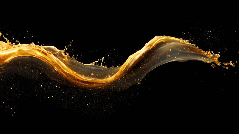 金色液體飛濺黑色背景-圖片