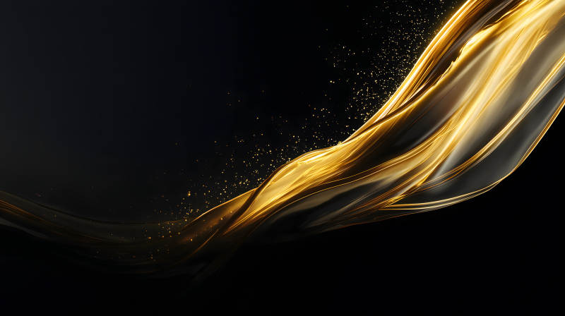 金色絲帶飄逸在黑色背景中-圖片