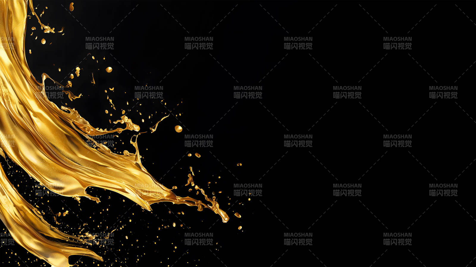 金色液体飞溅于黑色背景之上-图片