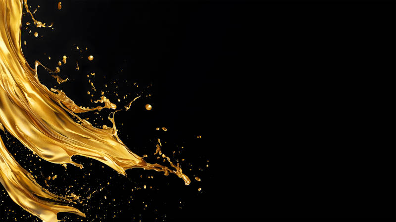 金色液體飛濺于黑色背景之上-圖片