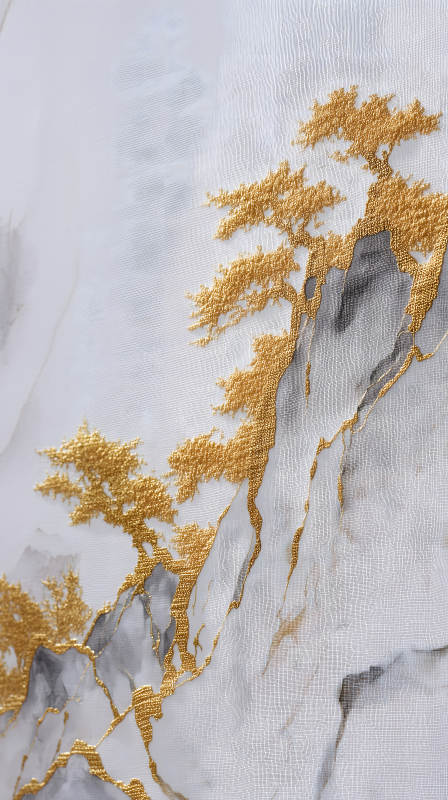 金色山林水墨畫-圖片