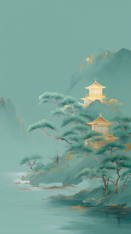 水墨山水風(fēng)格建筑圖景-圖片