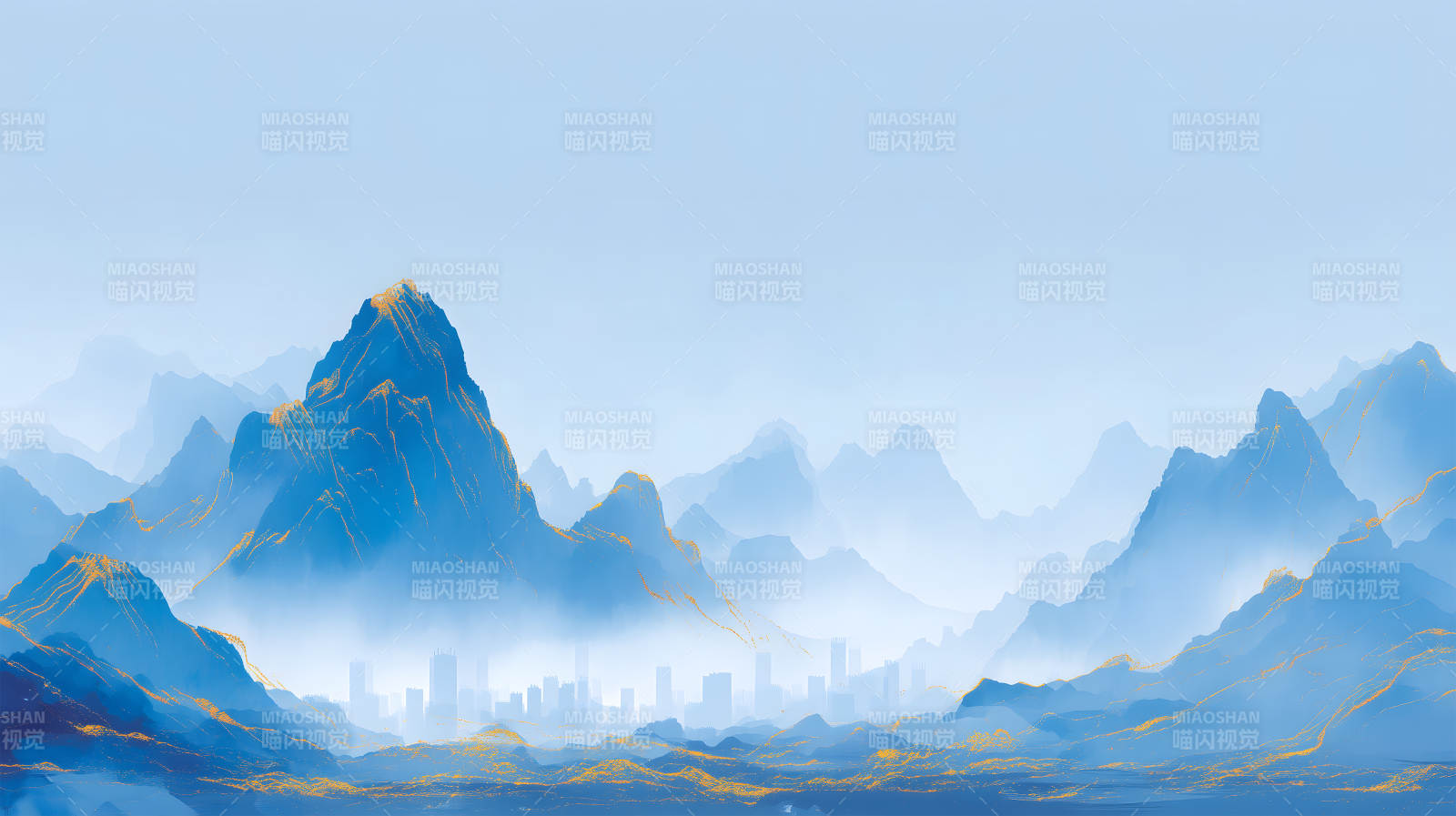 山水城市藍調風光-圖片