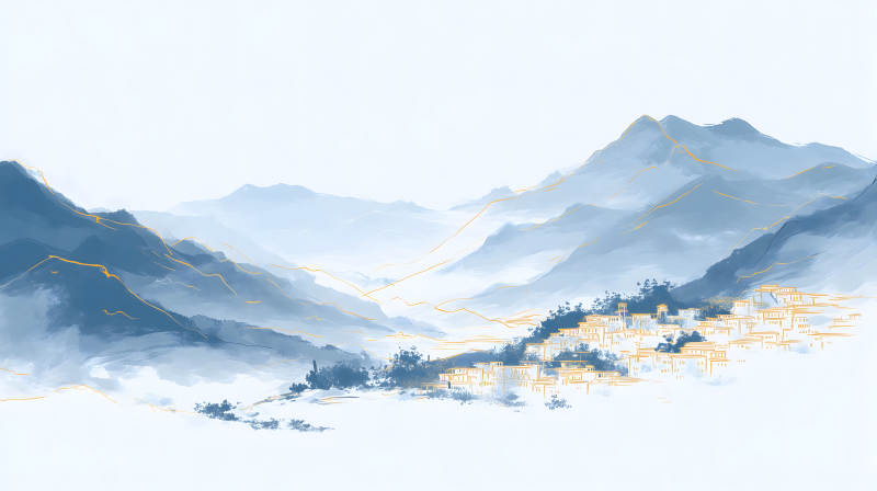 山水畫風(fēng)格的村落景象-圖片