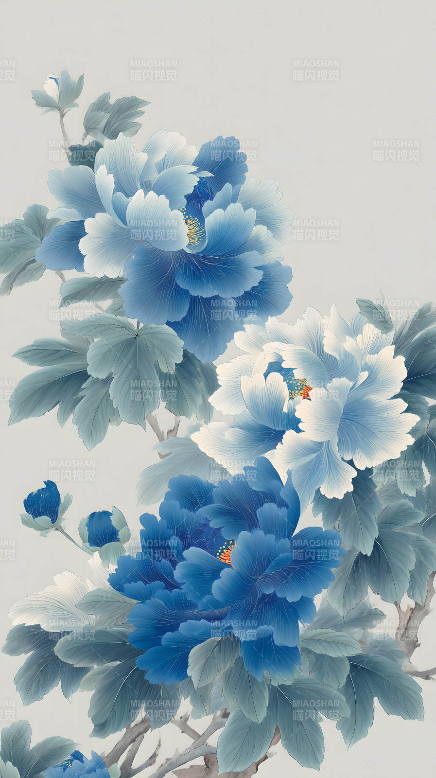 藍牡丹花卉圖-圖片